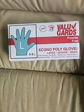 VALUGARDS POWDER FREE ECONO POLY LARGE SIZE GLOVES 500 COUNT NEW SEALED BOX.