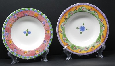 2 Sango The Sweet Shoppe Rimmed Soup Pasta Bowls 8.75'' Two Patterns Sue Zipkin