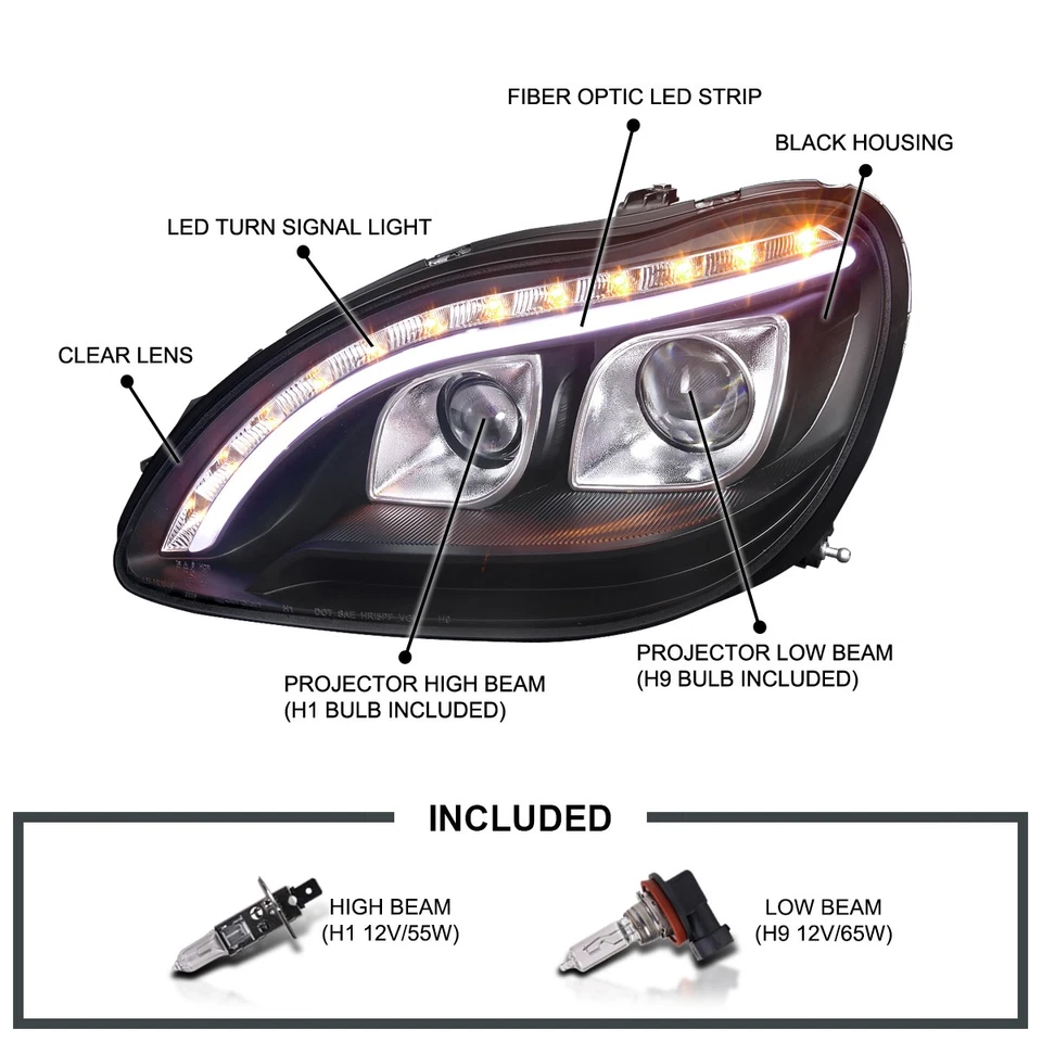 Fits 1998-2006 Mercedes Benz W220 S320 S500 S600 LED Strip Projector Headlights Foto 3 de 4