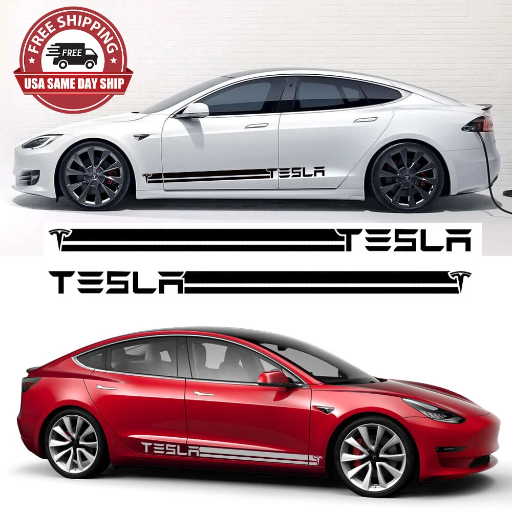 2x Tesla Car Racing Long Stripe Graphics Side Body Vinyl 3D Decal Sticker  Decor