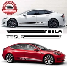 2x Tesla Car Racing Long Stripe Graphics Side Body Vinyl 3D Decal Sticker Decor