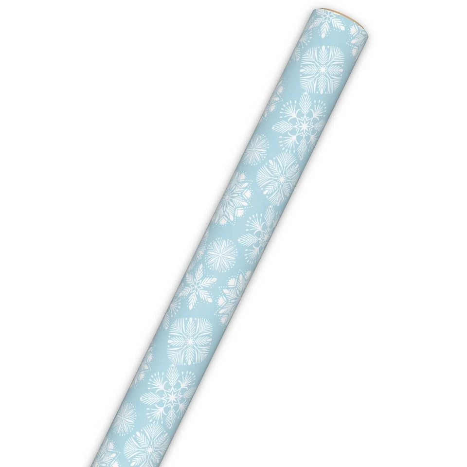 Hallmark Wrapping Paper Christmas Snowflakes on Light Blue 22.5 sq ft Roll Holid - Image 3 of 4