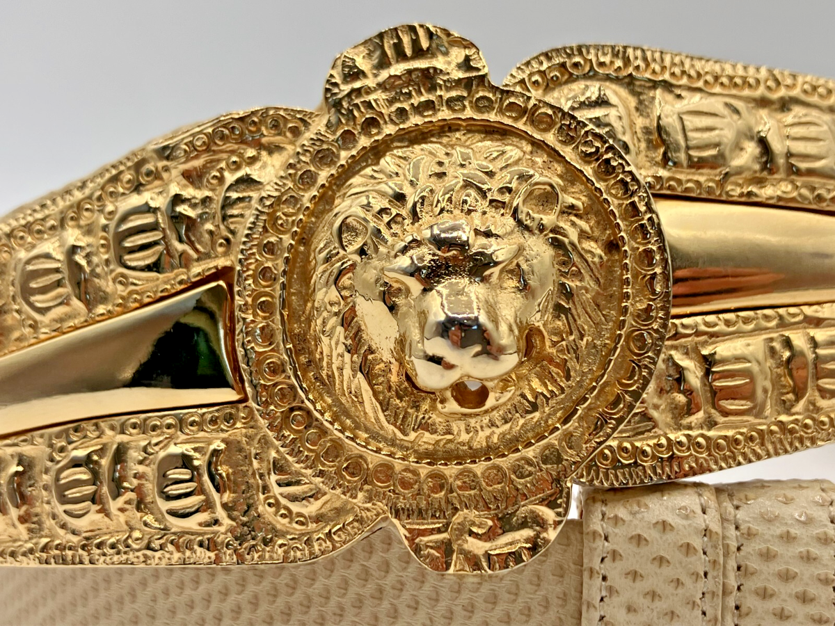 RARE Vintage JUDITH LEIBER gold Lion Head black reptile leather adjustable Belt il_fullxfull.7128045549_n2r7.jpg main image 2