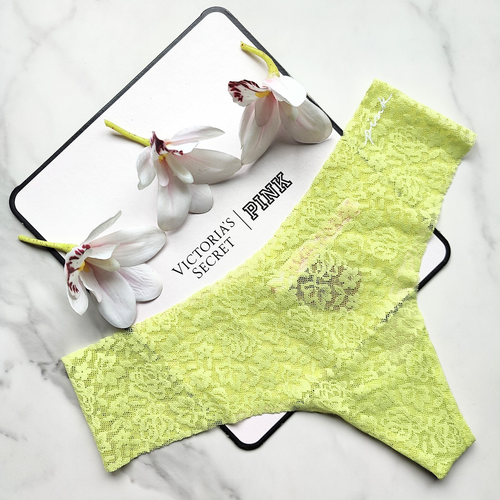 Victoria's Secret Pink Soft Lace No-Show Thong Green Spring Sizes S M XL  