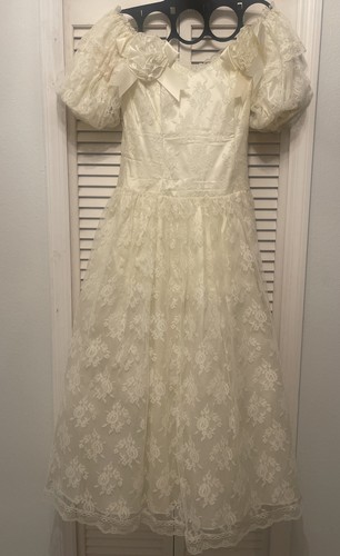 Vintage Jessica McClintock Dress Prom Wedding Lace Off Shoulder Cottagecore 10 - Picture 2 of 12
