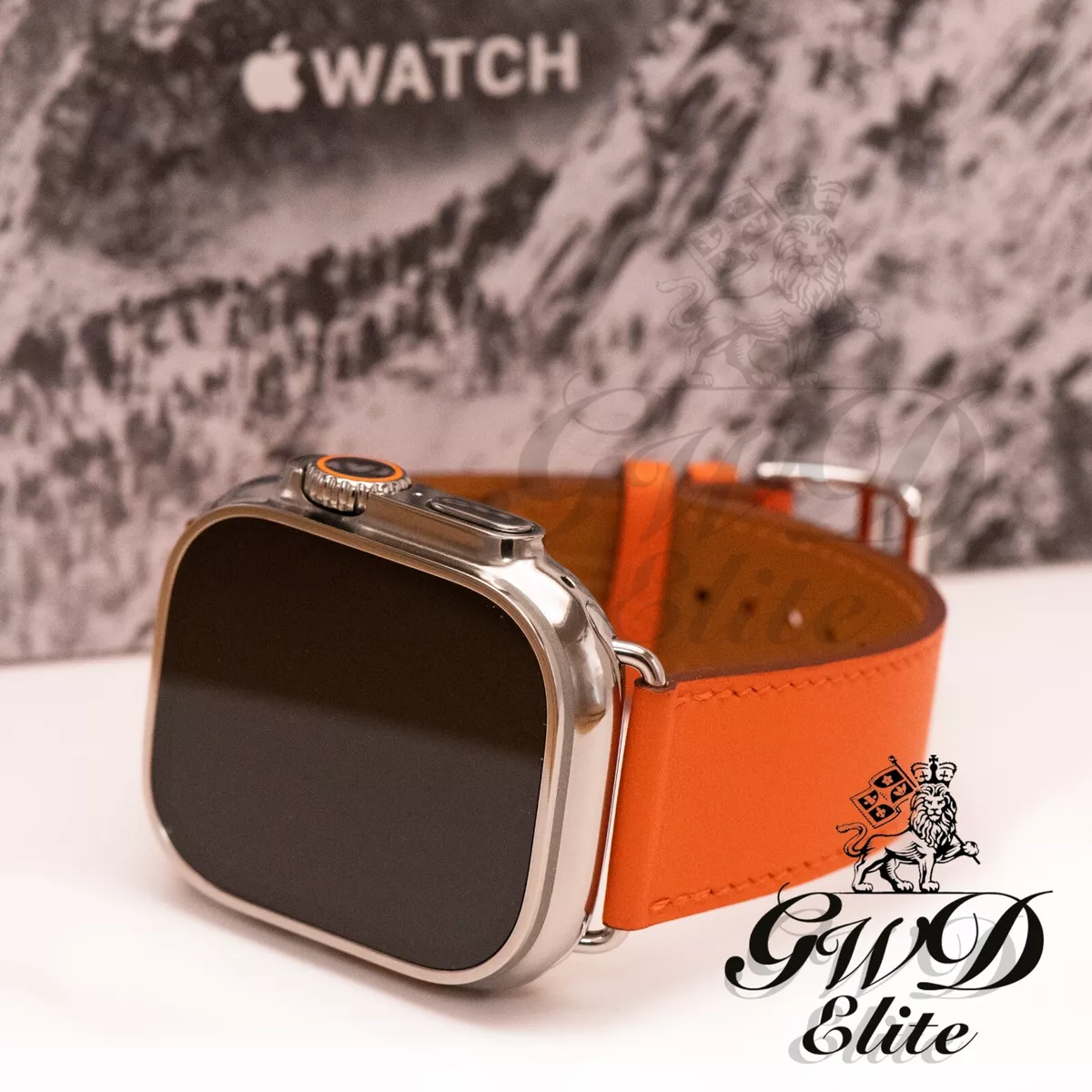 Polished 49MM Apple Watch ULTRA HERMES Deployment Orange Band Orange Button