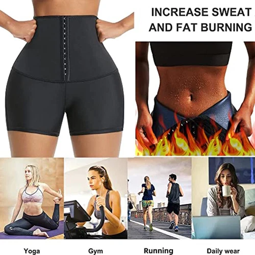 Damen Neopren Sauna Schweiß Body Shaper Slim Shorts Taillentrainer Thermo Leggings - Bild 3 von 38
