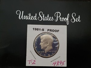 1981~S ~TYPE~2~FLAT~S  KENNEDY HALF DOLLAR U.S. CHOICE MY PROOF SET COIN IN 2X2 