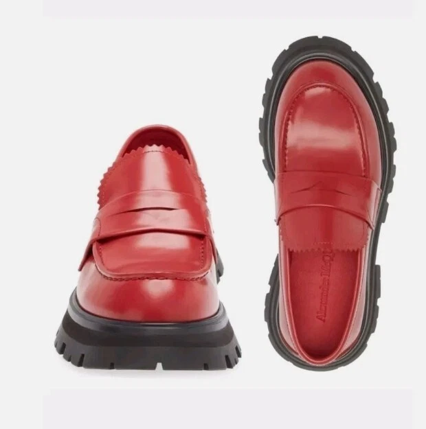 Mocassini da donna Alexander McQueen Wander in pelle rossa taglia 36 nuovi con scatola. MRSP $790