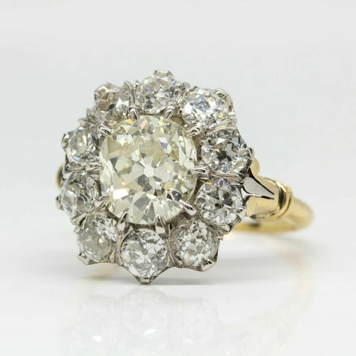 4Ct Round Cut Lab Created Diamond Art Deco Vintage Ring 14K Two Tone Gold Finish