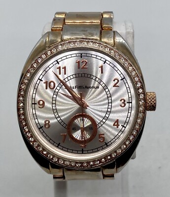 SAKS FIFTH AVENUE Ladies Watch New Battery Large Gold Iced