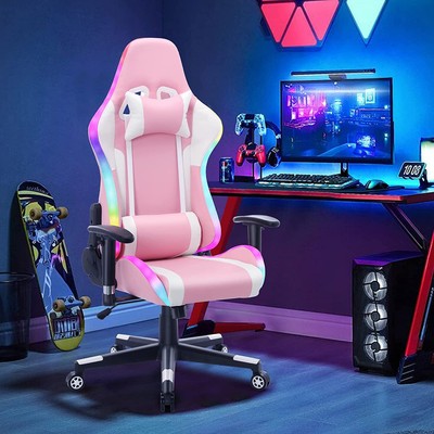 Recliner Chair Pink Gaming Chair With Led Lights Gaming Computer