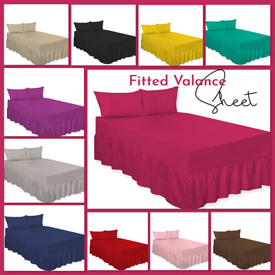 Spannbettlaken Volant Polycotton Luxus Bügelfrei Uni Gefärbt Premium Bettlaken