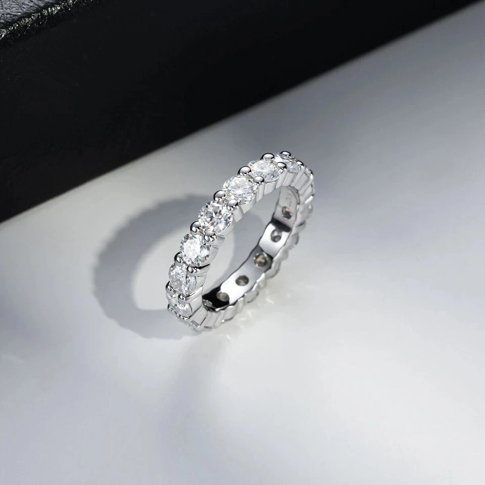 Alianza de boda americana enchapada en oro blanco de 14K anillo de eternidad regalo para mujer Foto 2 de 4