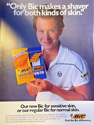 1985 Magazine Advertisement Bic Razors Tennis Player John McEnroe