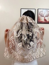 vintage pink gold wedding veil high quality embroidered leaves bridal veil uniqu