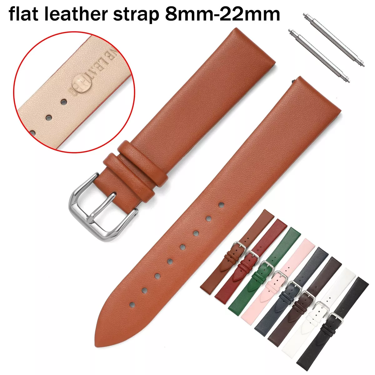 Watch Strap 8mm 10 16mm 17 18 19 20mm 21 22mm Ultra Thin Flat Leather Watch Band