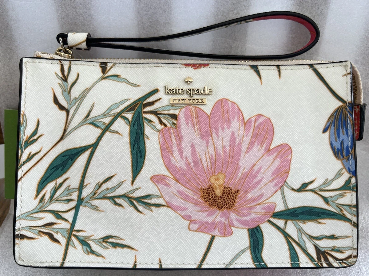 Kate Spade cameron street leila floral small leather wristlet pouch cream multi