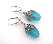 Sea Glass Earrings Hawaiian Jewelry Aqua Blue Silver Plate Birthday Resort Vaca
