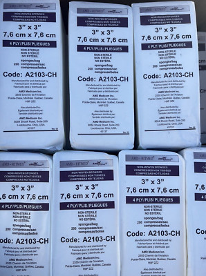 AMD Ritmed A2103 CH Non-Woven Sponges 3x3 4 ply  200 Non Sterile Each Lot of 12