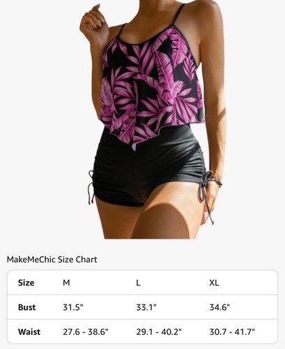 MakeMeChic Women's Tankini Set Hanky Hem Top Swim Shorts Bikini Large NWT - Imagen 5 de 5