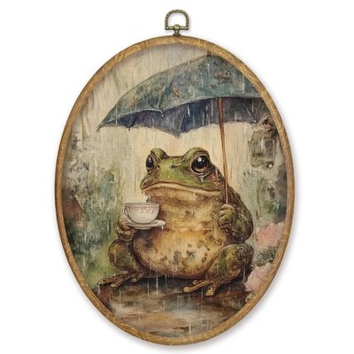 Vintage Frog Oval Wall Art Decor, Cottagecore Farmhouse Frog Canvas Prints Fr...