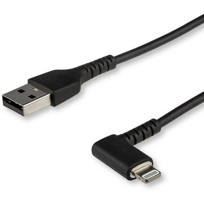 StarTech 6.6ft Angled Lightning to USB Heavy Duty Cable Black RUSBLTMM2MBR