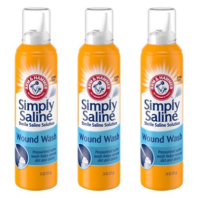 3 Pack Arm & Hammer Simply Saline Wound Wash 7.4 Ounce