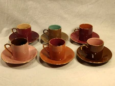 Porcelain Espresso Cups And Saucers Set Of 6 Colors Maroon Brown 22k Gold