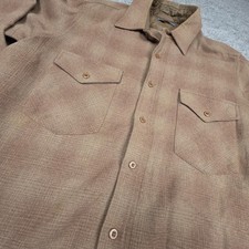 VTG Pendleton Board Shirt Mens Large Brown Plaid Wool Flannel USA 60s 70s Holes