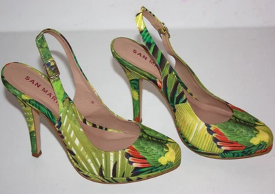 SAN MARINA Escarpins à Talons Tissu Imprimé Fleuri Vert T 38 TTBE - Photo 1/4