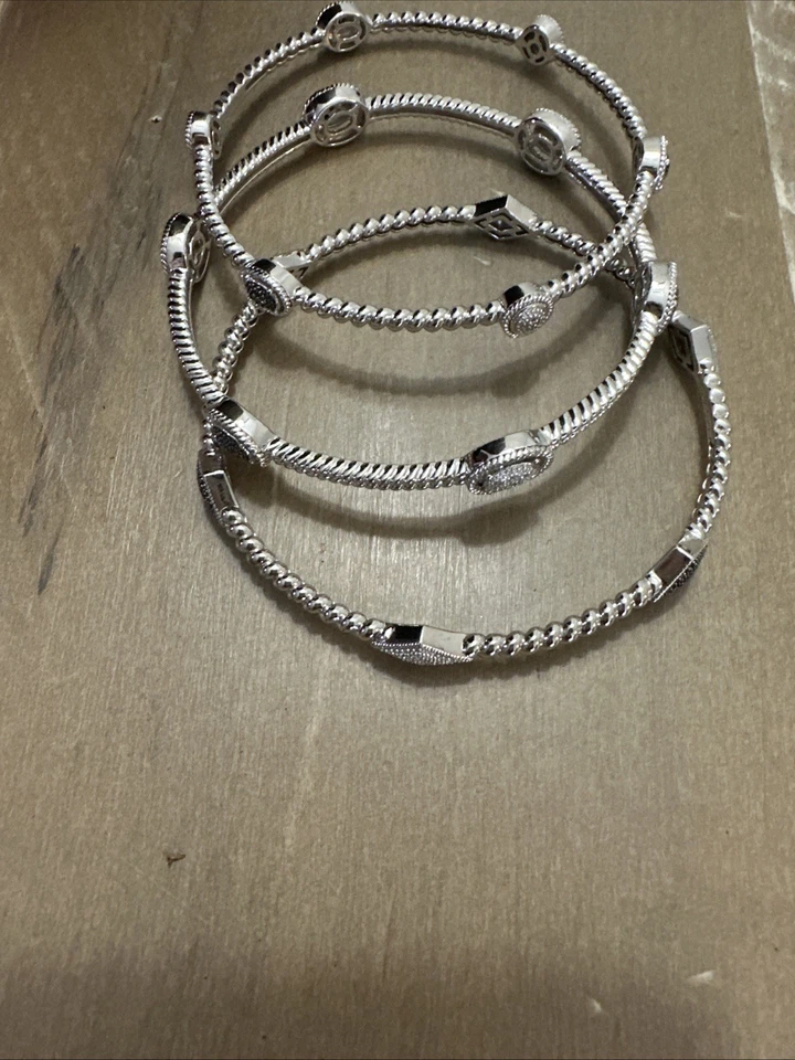 Vtg QVC 3 Affinity Black and White Diamond Sterling Geometric Bangles 48 - Image 2 of 4