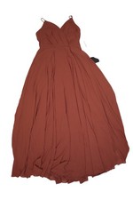 Lulus Dress Womens Large Rust Maxi Spaghetti Strap V Neck Formal Gown Evening