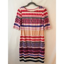 Eliza J Sheath Dress Colorful Geometric Stripe Classy Chic Elbow Sleeve Size 4