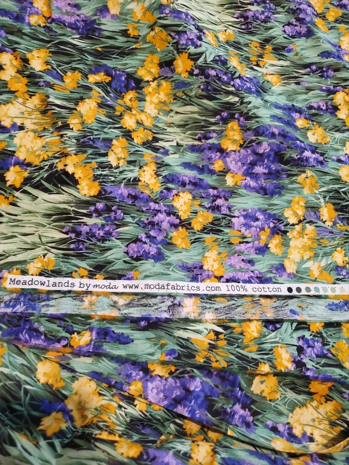 HTF OOP Meadowlands by Moda Fields Purple Yellow Wildflowers Quilt Fabric 3+ yrd - Image 2 of 2