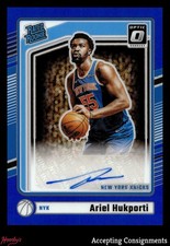 2024-25 Donruss Optic Blue #320 Ariel Hukporti 33/49 RATED ROOKIE AUTO RC KNICKS
