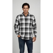 BOSS Hugo Boss Men's C-BANSI Regular Fit Plaid Shirt in Black Gray-XL