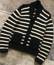RRL Ralph Lauren Striped Cable Knit Shawl Collar Cardigan Hand Knit Size S