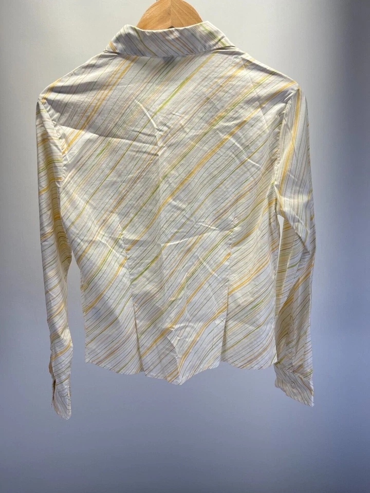 Kenneth Cole Top Women's Size 8 White Striped Long Sleeve Button Up Shirt - Image 2 of 4