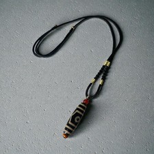 Handcrafted Dzi Three Eye bead necklace Tibetan statement Piece
