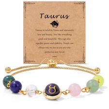 Pulseras de Cristal para Mujer Pulseras Chapadas en Oro 18K Tauro Regalos Curación Zodia