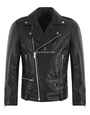 Herren Brando Biker Lederjacke ohne Gürtel Style Cross Zip Motocross Jacke