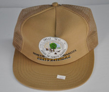 North Dakota Centennial Great Seal Tan Trucker Snapback P USA Vintage