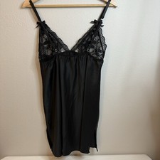 Victoria's Secret Satin WhimsyGoth Slip Dress Size LG Slip Women Bow Lace Black