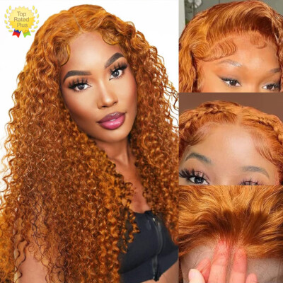Ginger Orange Deep Wave Lace Frontal Wig Human Hair 13x4 HD Curly Lace  Front Wig