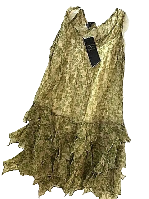 kate moss topshop green dress NWT KATE MOSS FOR TOPSHOP silk chiffon ruffle green flirty mini dress US 8  10