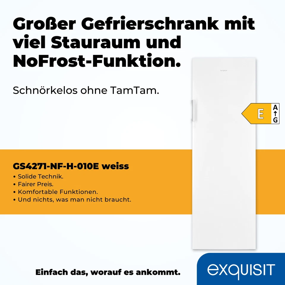 Exquisit Gefrierschrank 194 Liter NoFrost Alarm-Funktion GS4271-NF-H-010E weiss - Bild 2 von 4