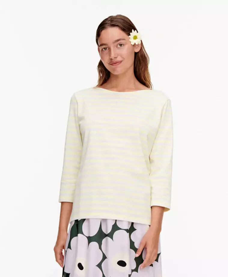 NWT MARIMEKKO ILMA Classic Boatneck | Yellow/Clay Tasaraita Stripe X-Large