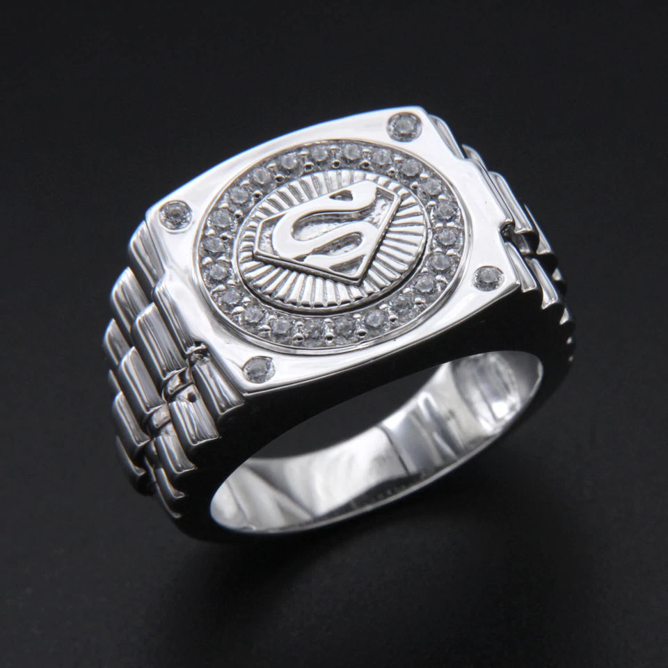 Bague Super Man's S Letter entourant 1,0 ct ronde simulée diamant or 10 carat... - Photo 2/4