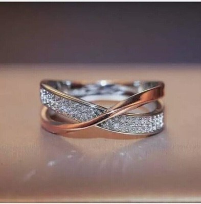 2Ct Round Cut Moissanite Wedding Engagement Band Ring 14K Two Tone Gold Plated